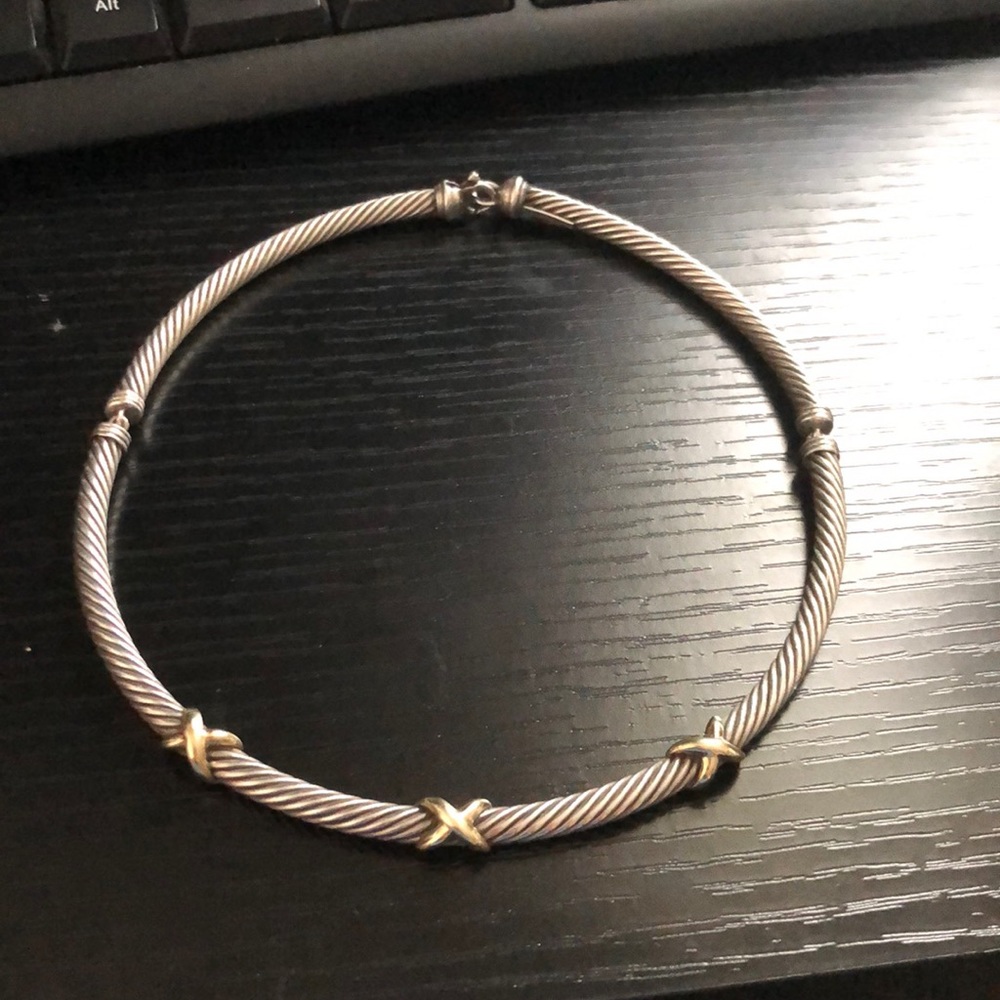 David Yurman cable choker with 3 gold x’s